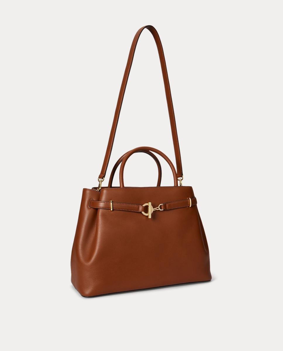 Mala Satchel Grande em Pele. Castanho-3
