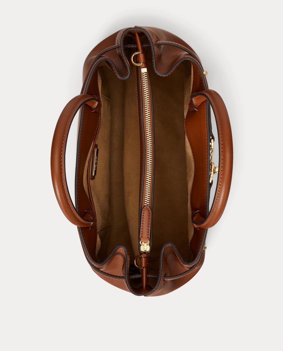 Mala Satchel Grande em Pele. Castanho-5