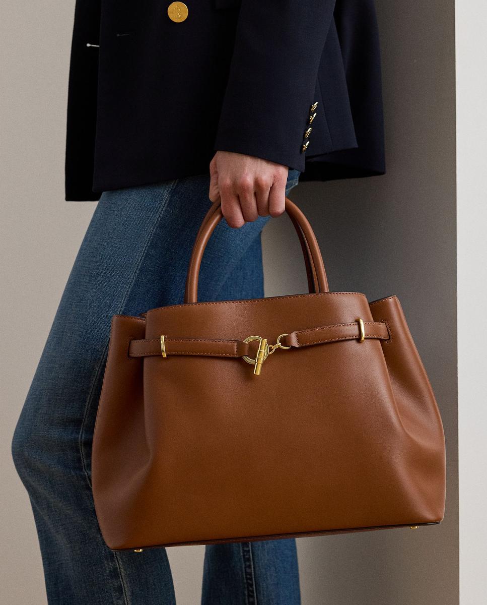 Mala Satchel Grande em Pele. Castanho-6