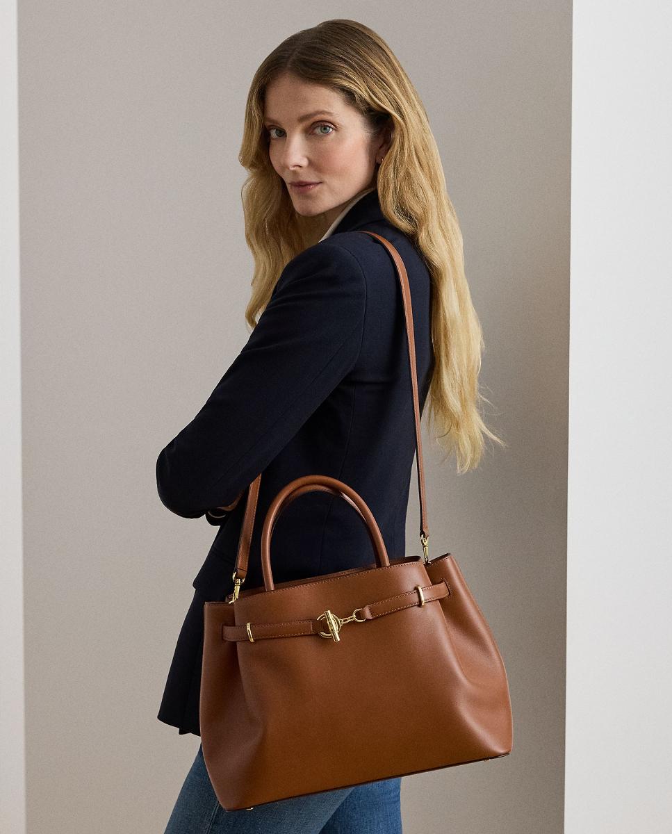 Mala Satchel Grande em Pele. Castanho-7