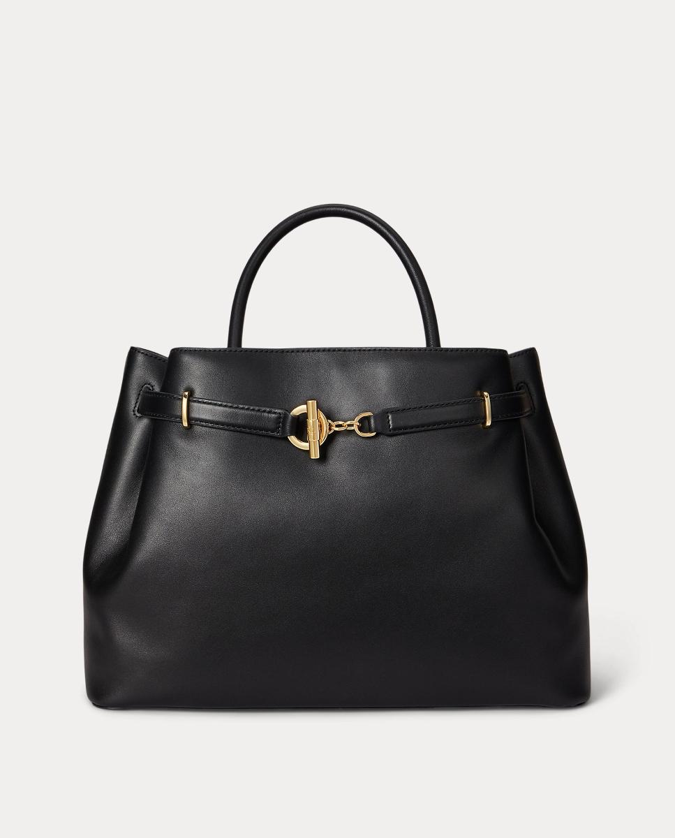 Mala Satchel Grande em Pele. Preto-1