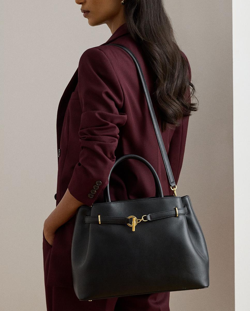 Mala Satchel Grande em Pele. Preto-6