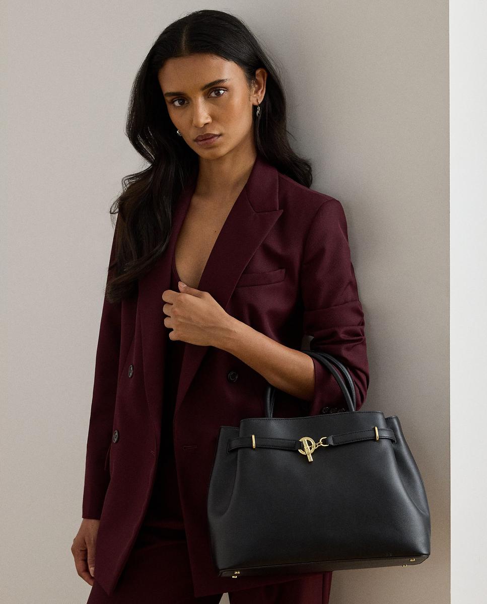 Mala Satchel Grande em Pele. Preto-7