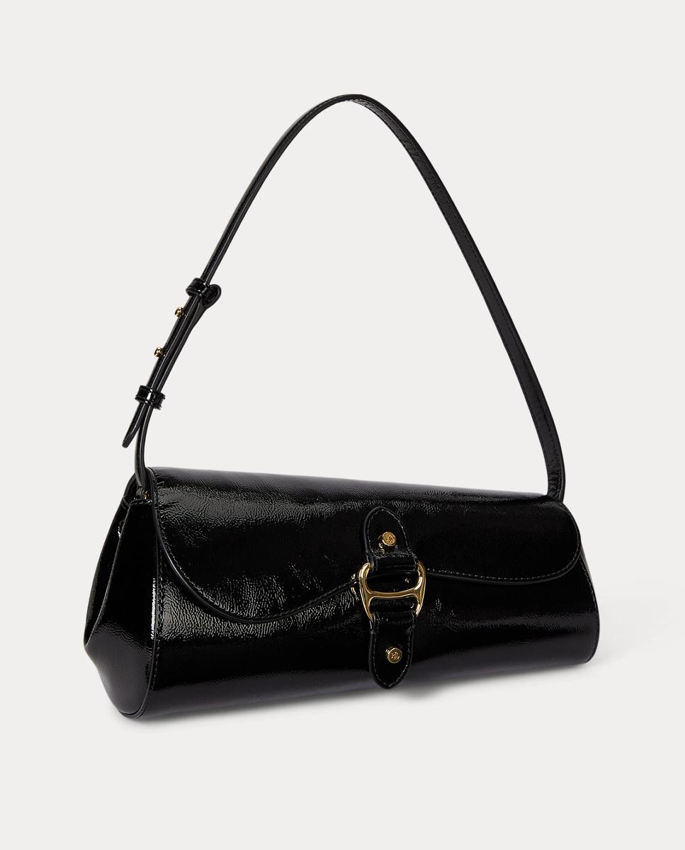 Mala de Ombro Tasha Média em Pele com Efeito de Verniz. Preto-3