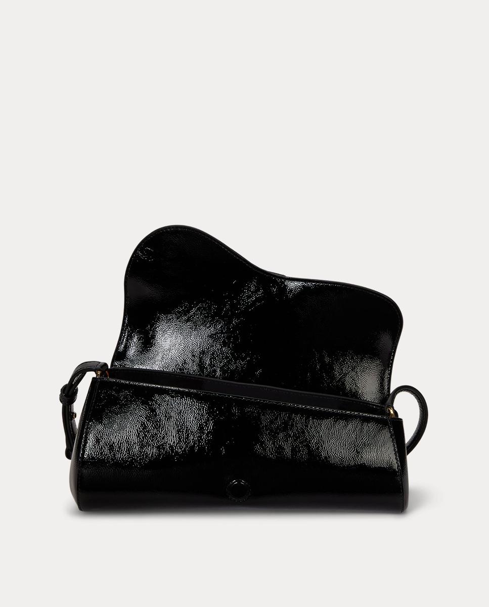 Mala de Ombro Tasha Média em Pele com Efeito de Verniz. Preto-5