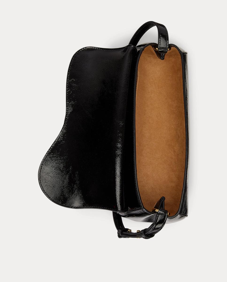 Mala de Ombro Tasha Média em Pele com Efeito de Verniz. Preto-6