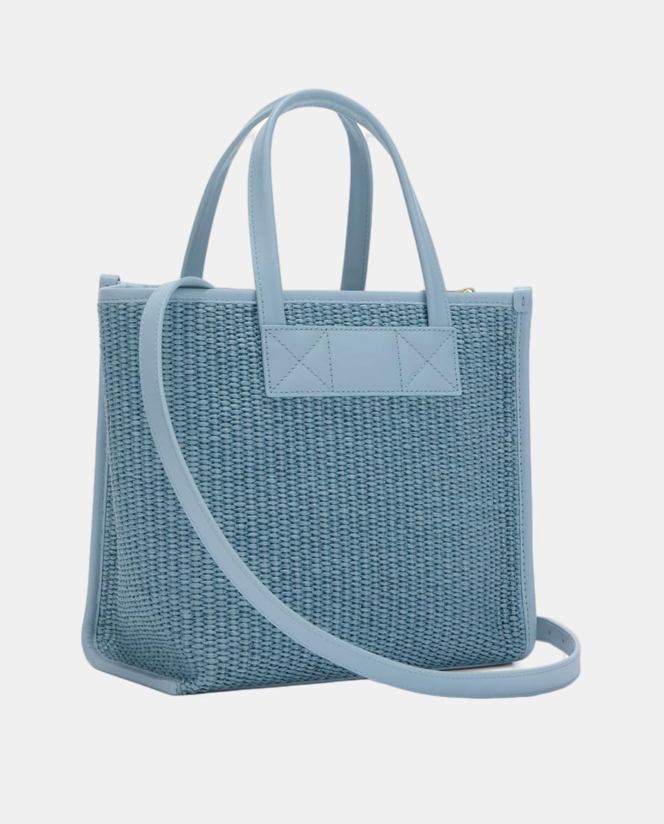 Mala Tipo Tote Mini Woven com Color Block Azul-claro-2