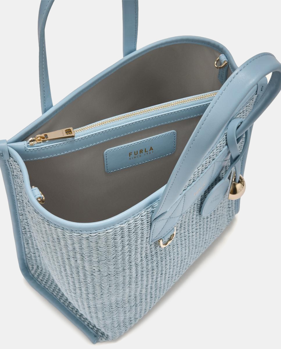 Mala Tipo Tote Mini Woven com Color Block Azul-claro-3