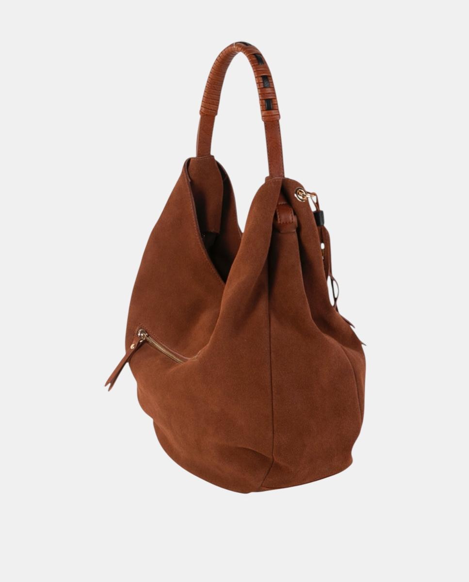 Mala Hhobo em Croute com Fecho de Correr, Alça Entrançada e Franjas Decorativas Castanho-escuro-2