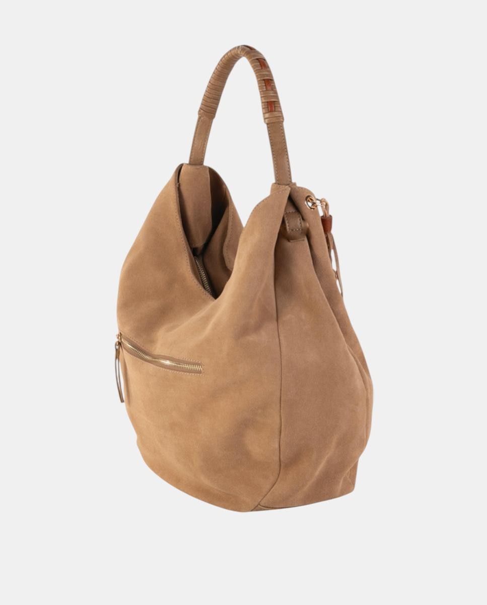 Mala Hhobo em Croute com Fecho de Correr, Alça Entrançada e Franjas Decorativas Castanho-claro-2