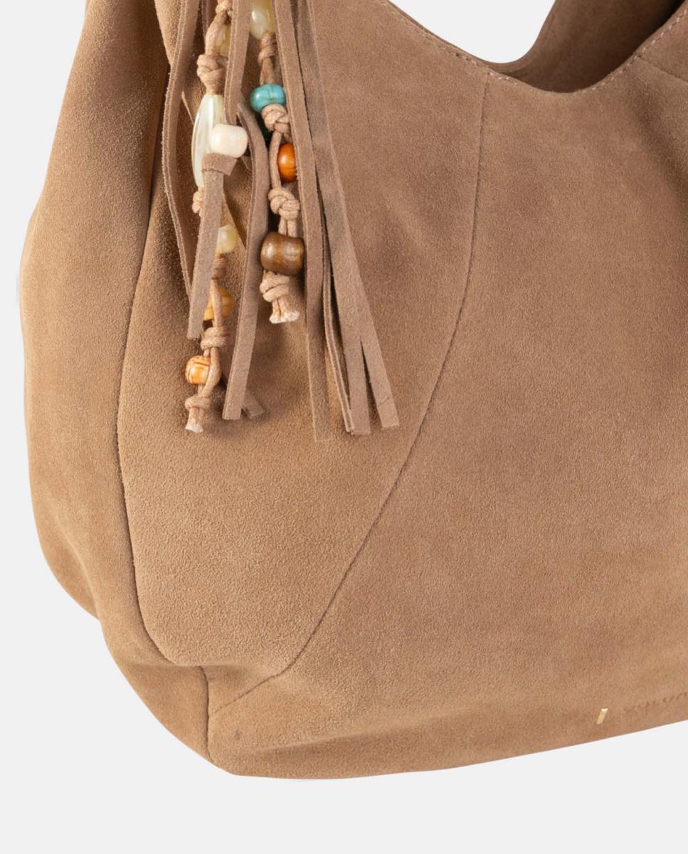 Mala Hhobo em Croute com Fecho de Correr, Alça Entrançada e Franjas Decorativas Castanho-claro-3