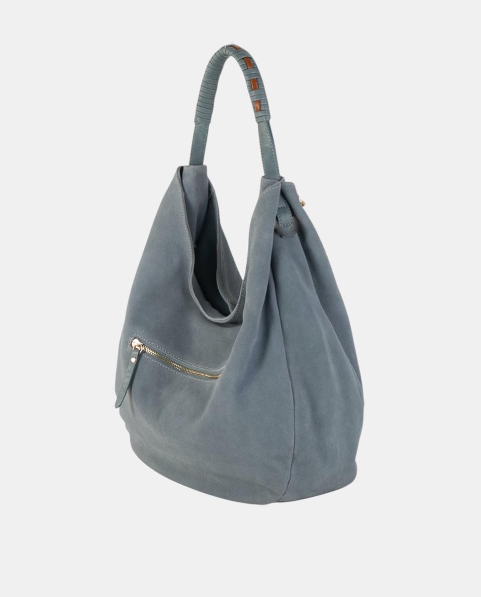 Mala Hhobo em Croute com Fecho de Correr, Alça Entrançada e Franjas Decorativas Azul-2