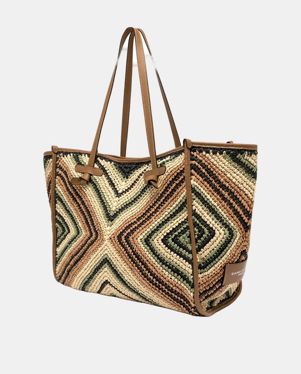 Mala de Ombro Tamanho Grande em Palha com Pochette Multicolor-2