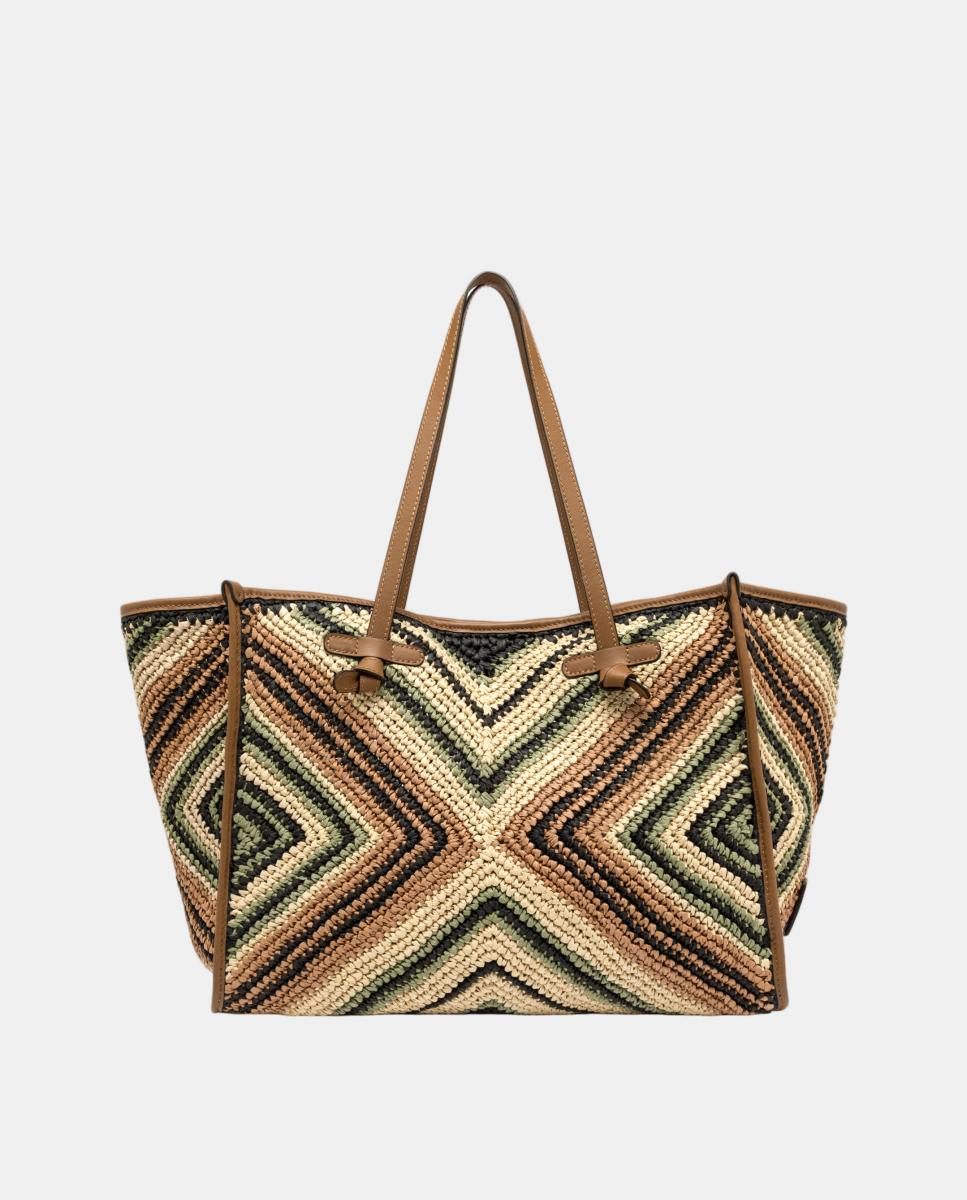 Mala de Ombro Tamanho Grande em Palha com Pochette Multicolor-3