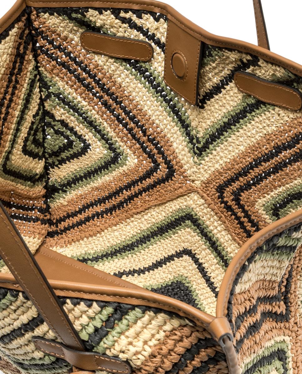 Mala de Ombro Tamanho Grande em Palha com Pochette Multicolor-5