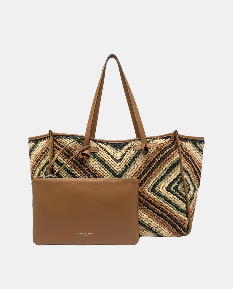 Mala de Ombro Tamanho Grande em Palha com Pochette Multicolor-6