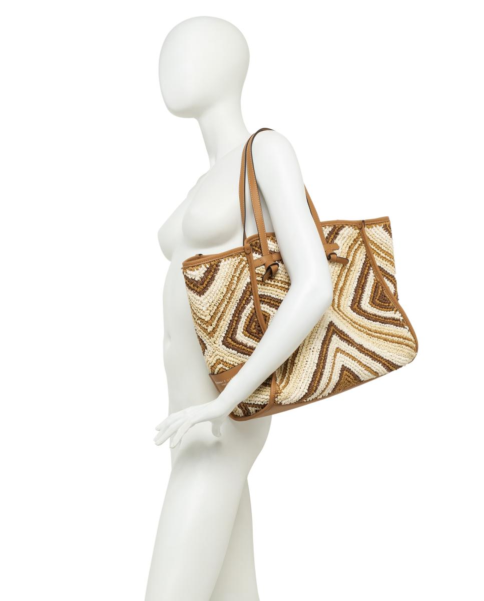 Mala de Ombro Tamanho Grande em Palha com Pochette Multicolor-7