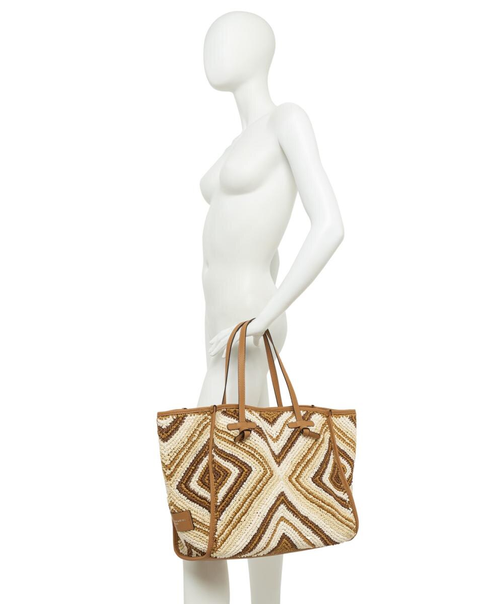 Mala de Ombro Tamanho Grande em Palha com Pochette Multicolor-8