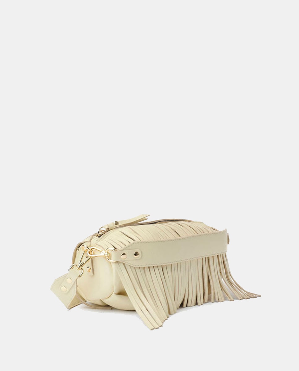 Mala Média em Pele com Forma de Balão e Franjas Decorativas Amarelo-2