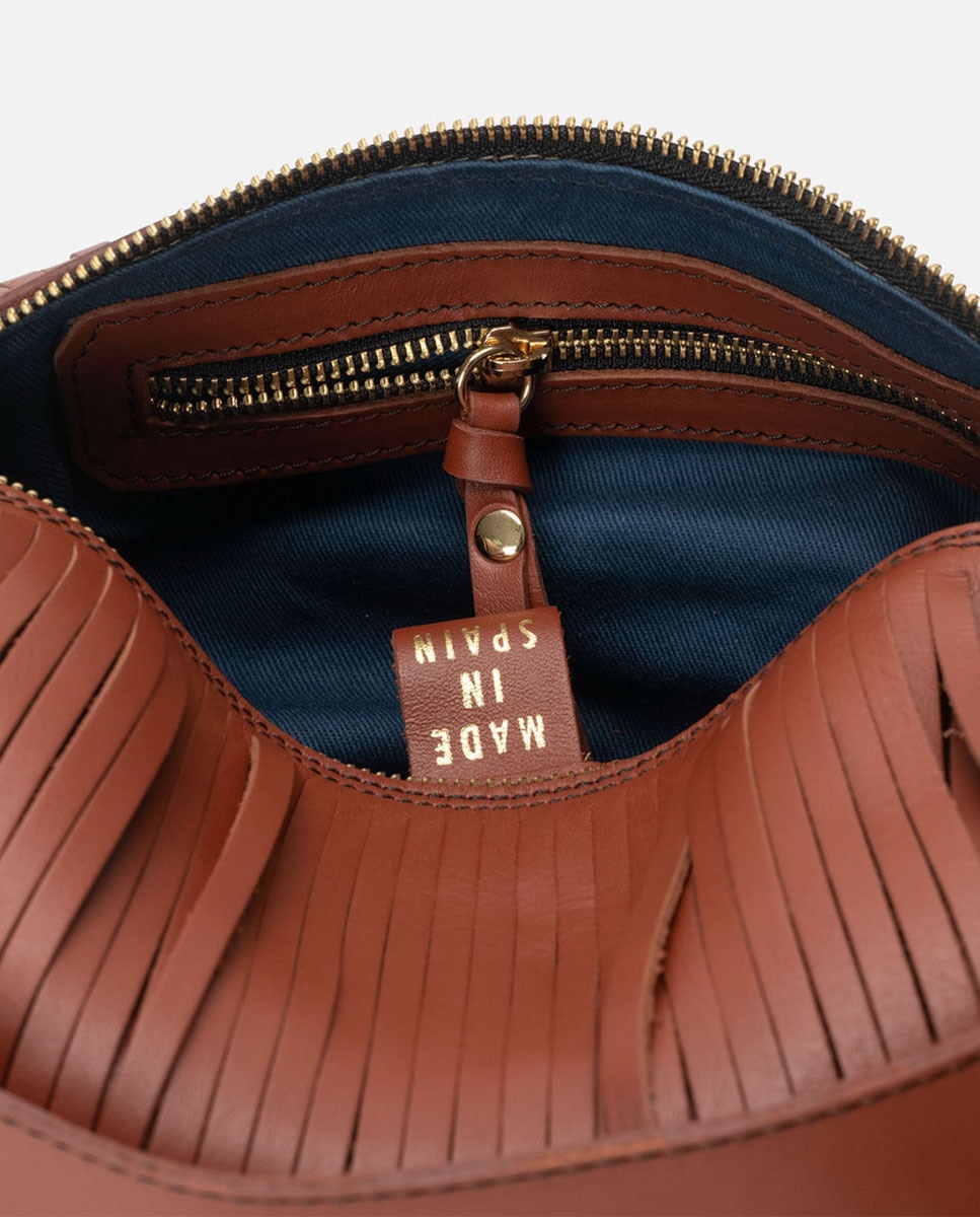 Bolso mediano de piel con forma de globo y flecos decorativos - Mercules - Rojo Teja Rojo Teja-3