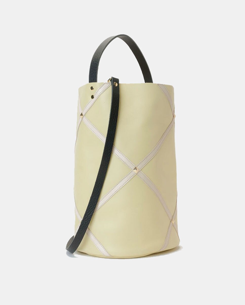 Mala Grande em Forma de Cubo com Tachas Decorativas Amarelo-2