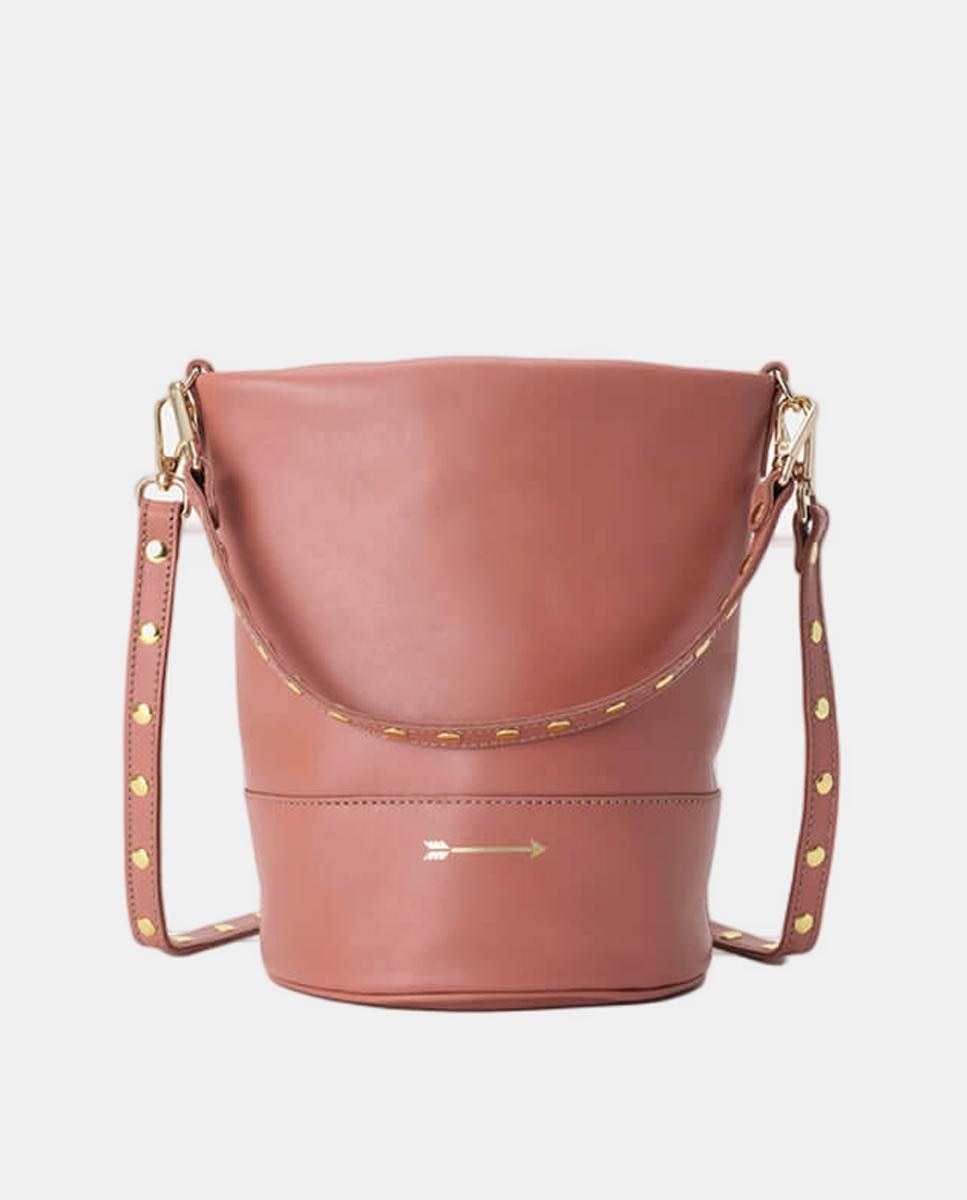 Imagem 0 de Mala Média em Pele Estilo Bucket com Duas Alças de Rebites Desmontáveis