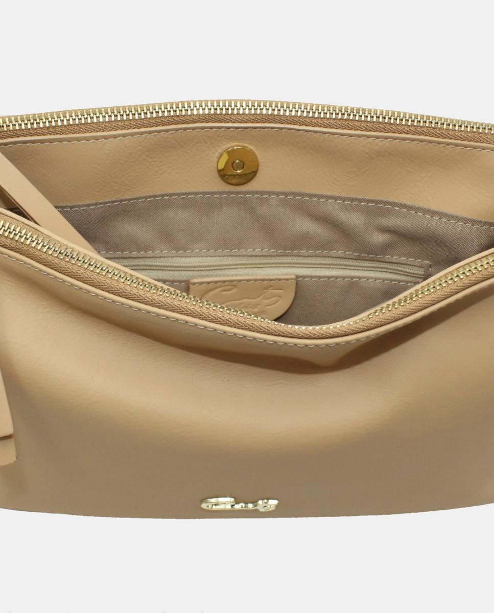 Mala Hobo de Napa Soft com Fecho de Correr Duplo Bege-4