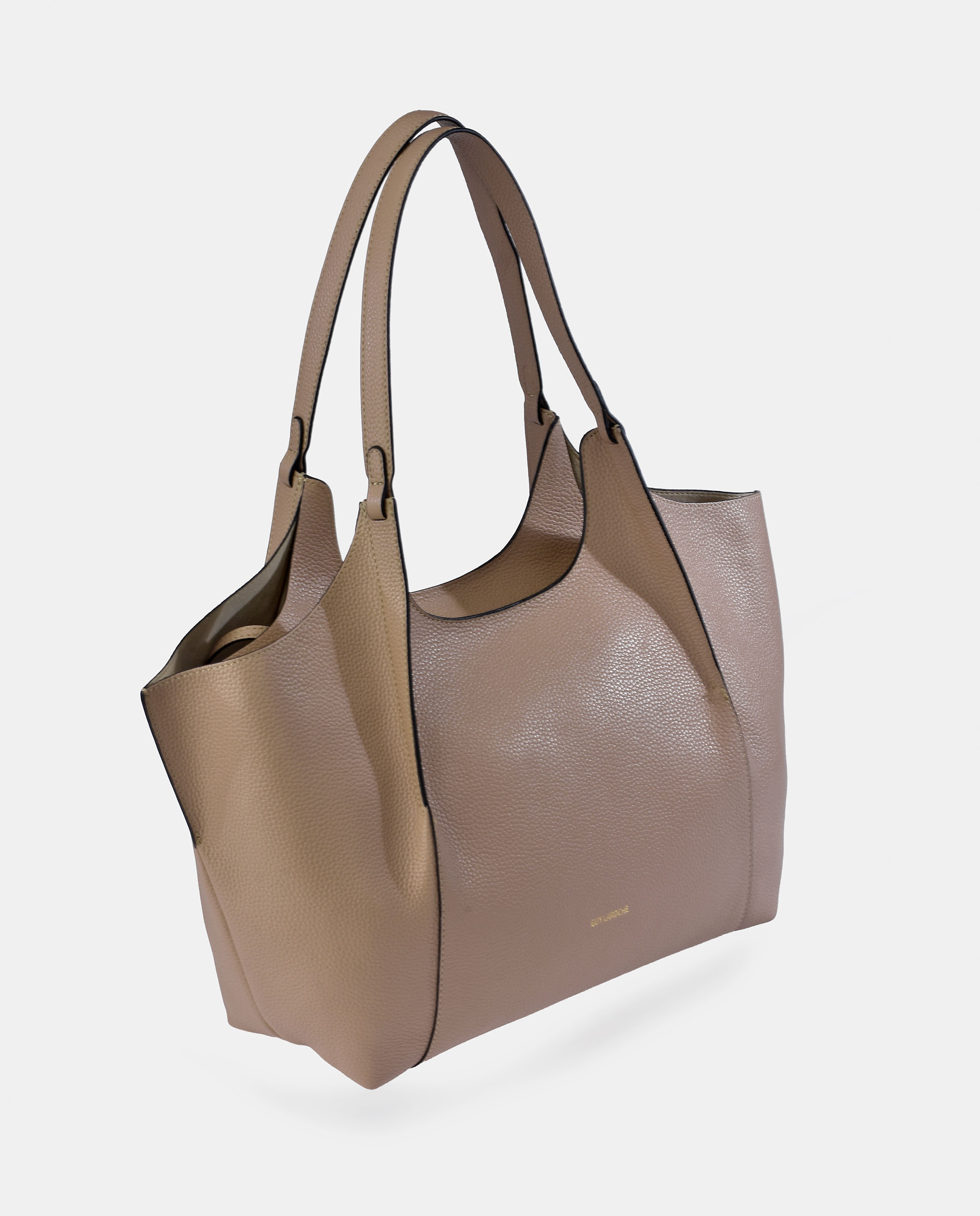 Mala Tipo Tote Grande em Pele com Pouch Interior Creme-2