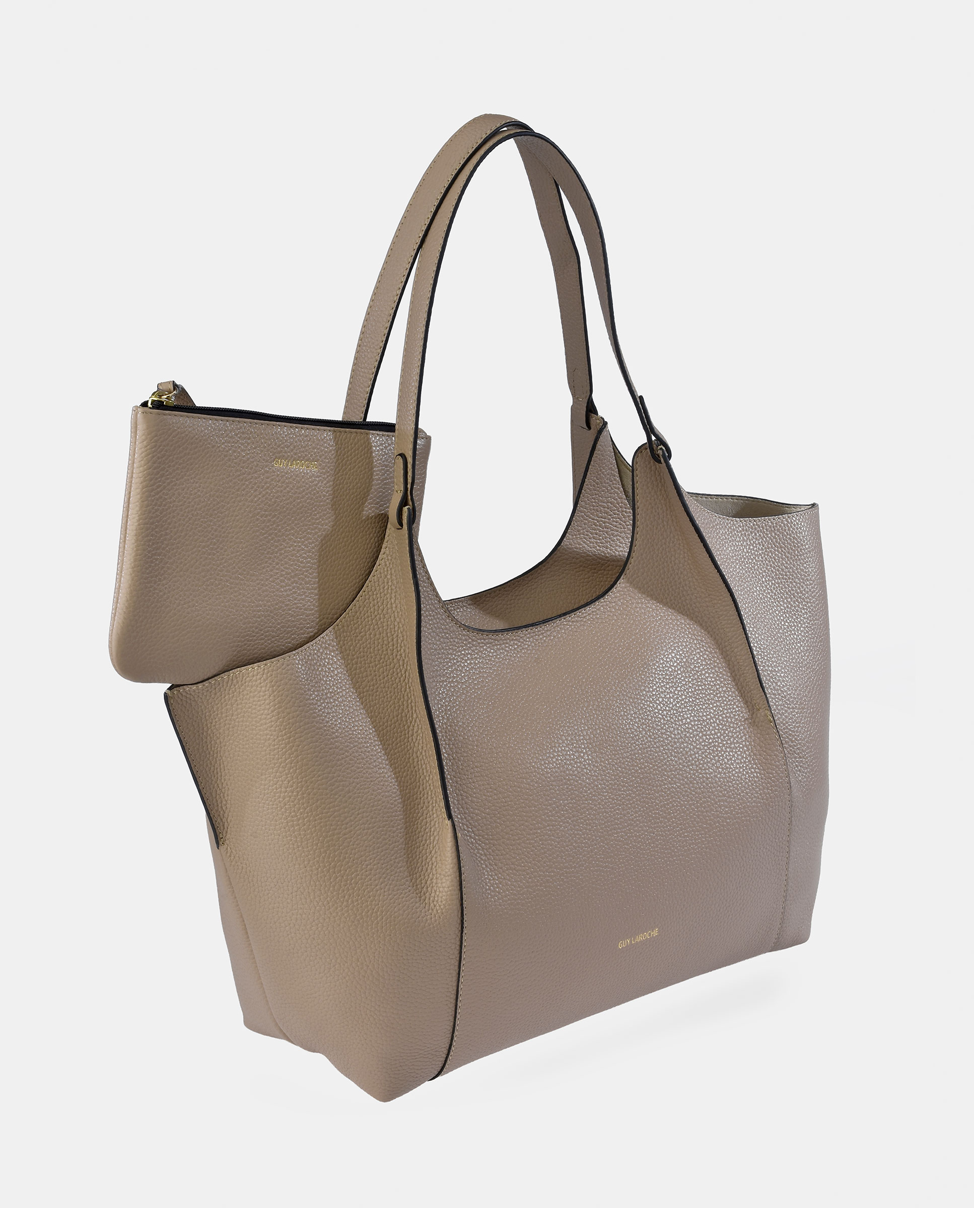 Mala Tipo Tote Grande em Pele com Pouch Interior Creme-4