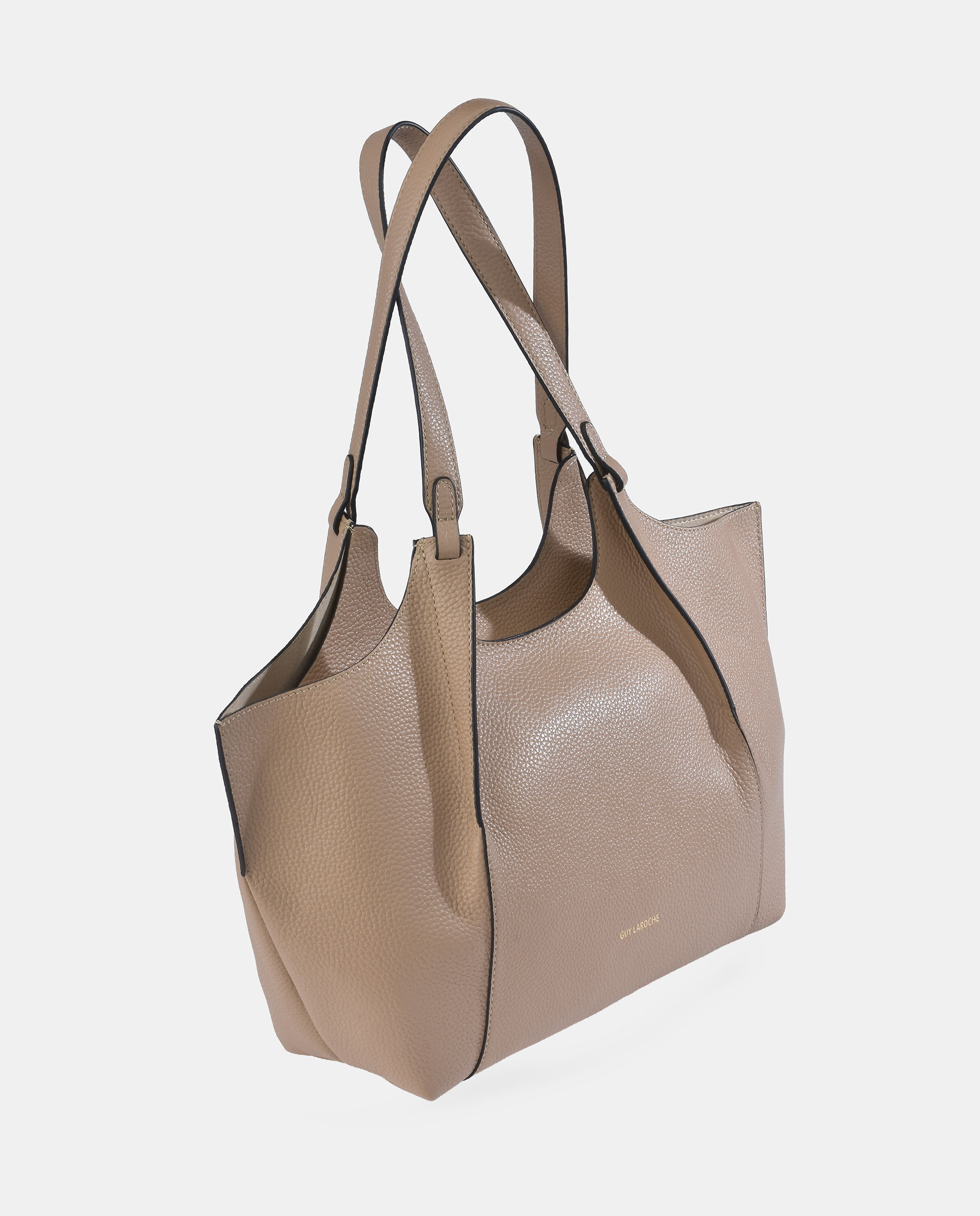 Bolso tote en piel con pouch interior - Guy Laroche - Crema Crema-2
