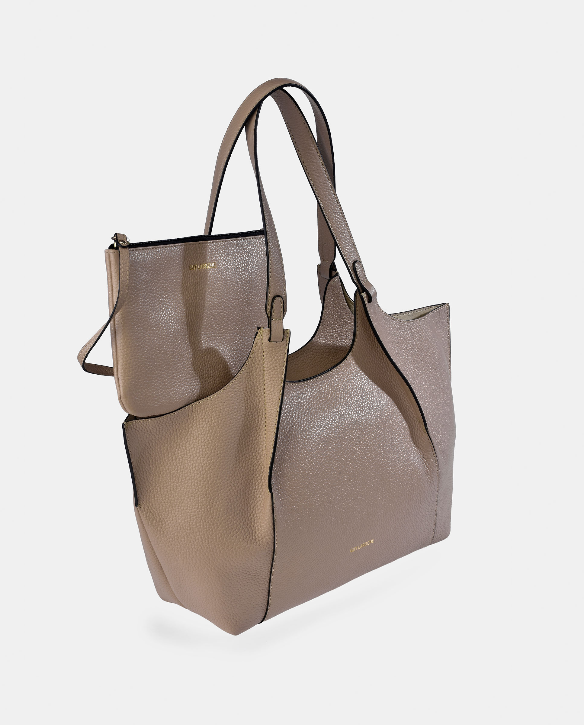 Bolso tote en piel con pouch interior - Guy Laroche - Crema Crema-4