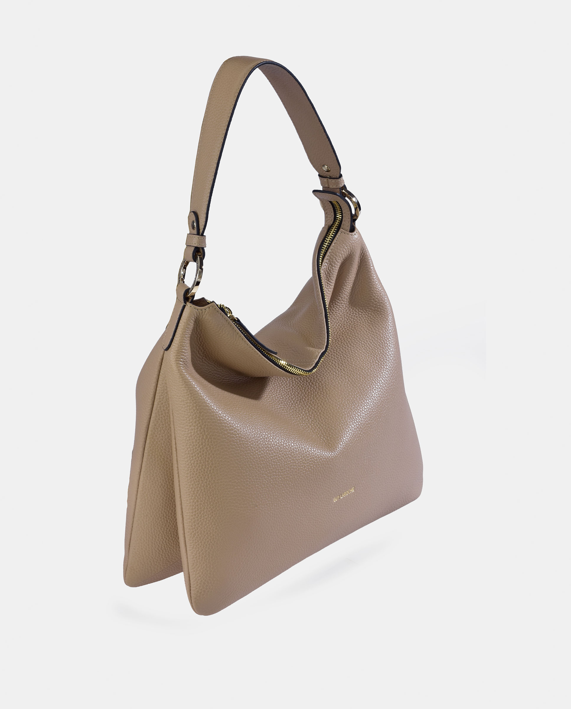 Bolso hobo en piel con cremallera - Guy Laroche - Crema Crema-2