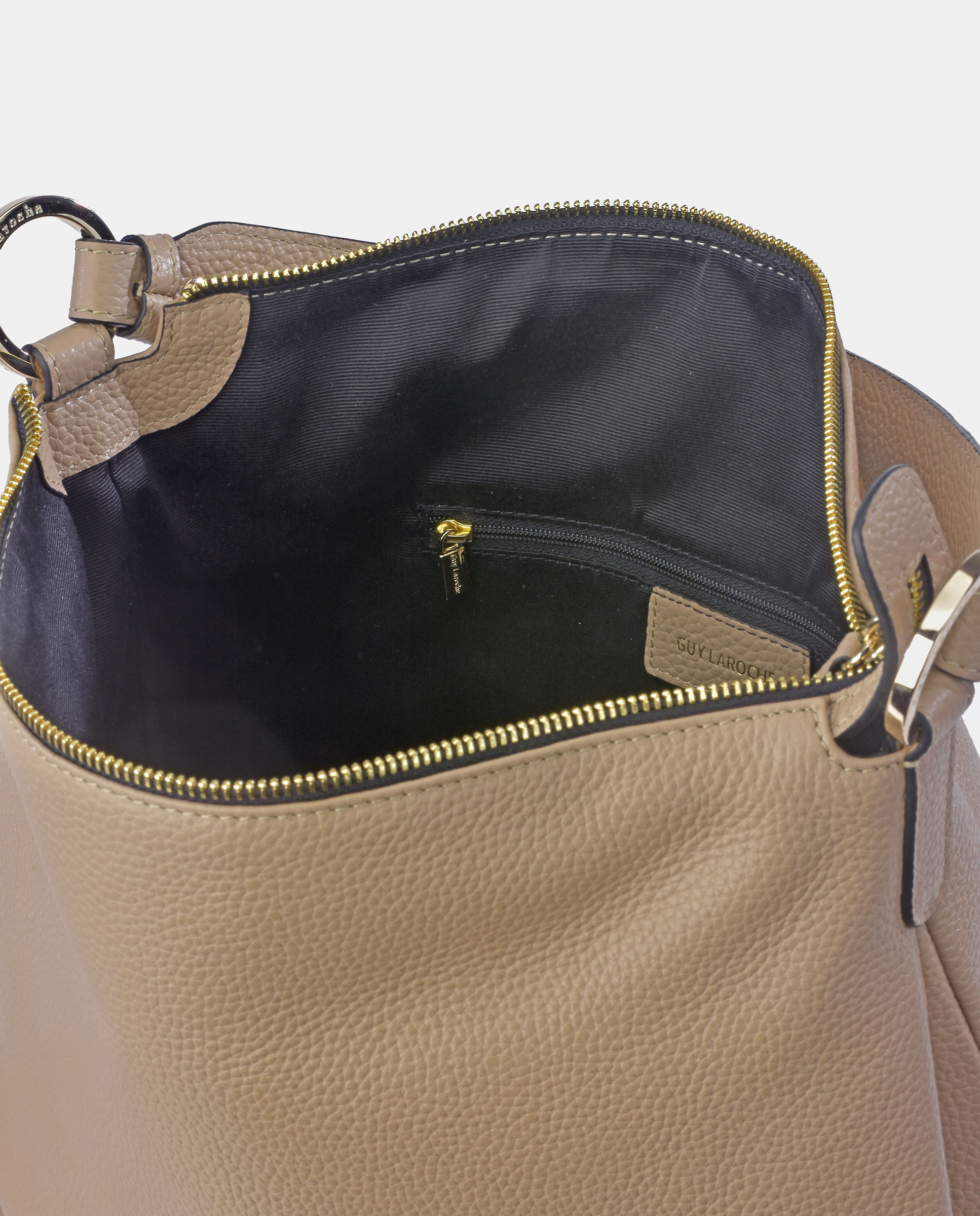 Bolso hobo en piel con cremallera - Guy Laroche - Crema Crema-4