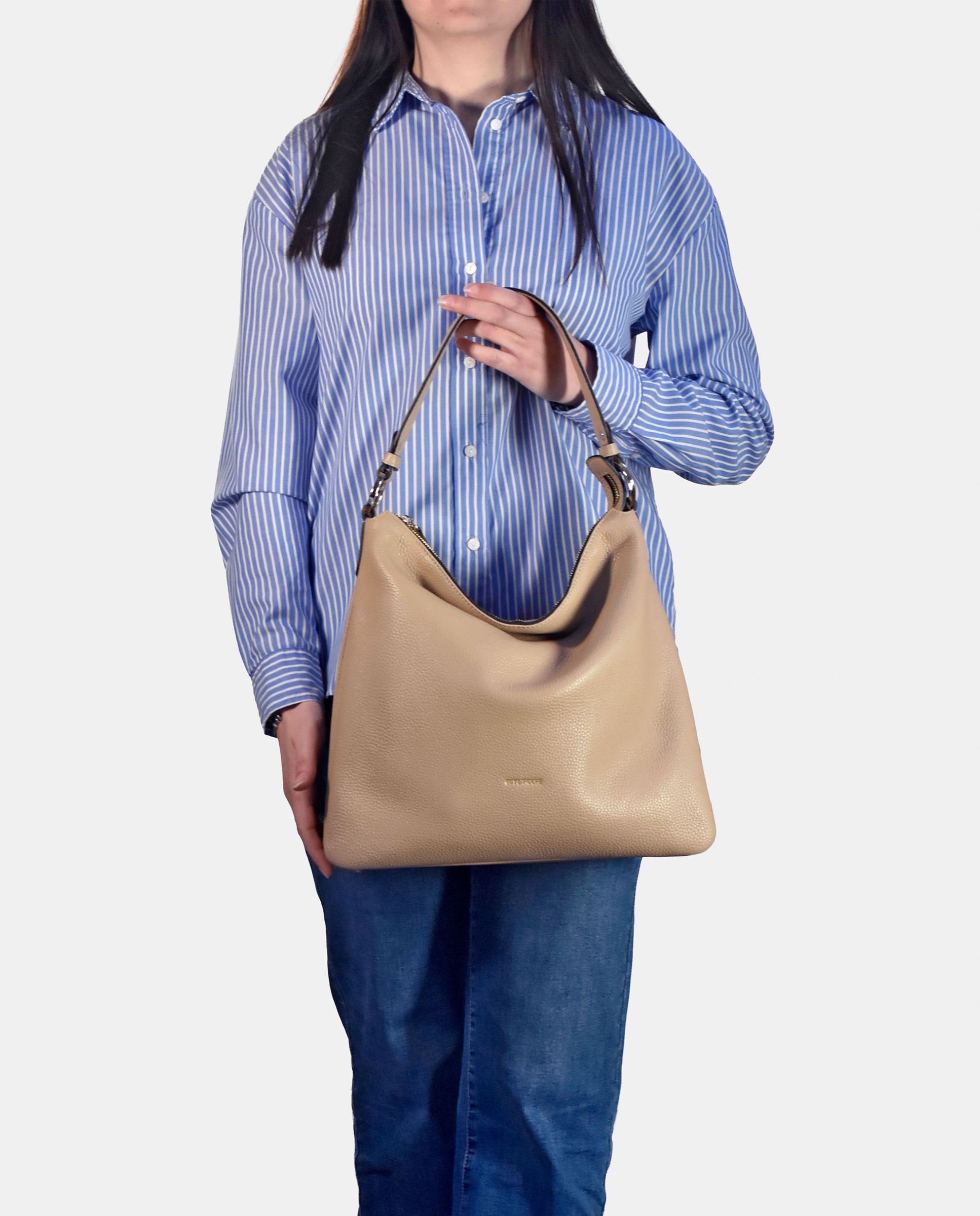 Bolso hobo en piel con cremallera - Guy Laroche - Crema Crema-5