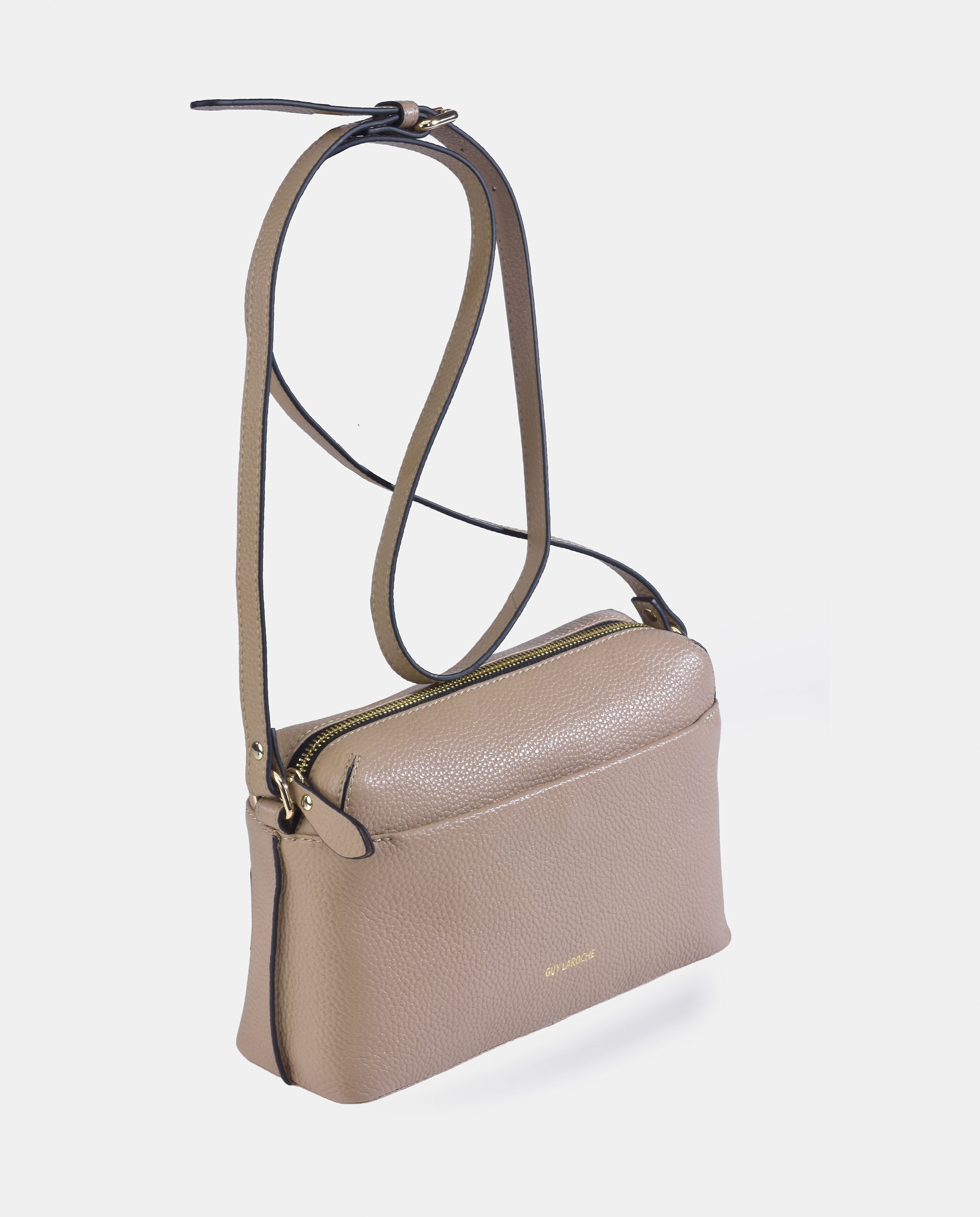 Mala Crossbody em Pele com Bolso à Frente Creme-2