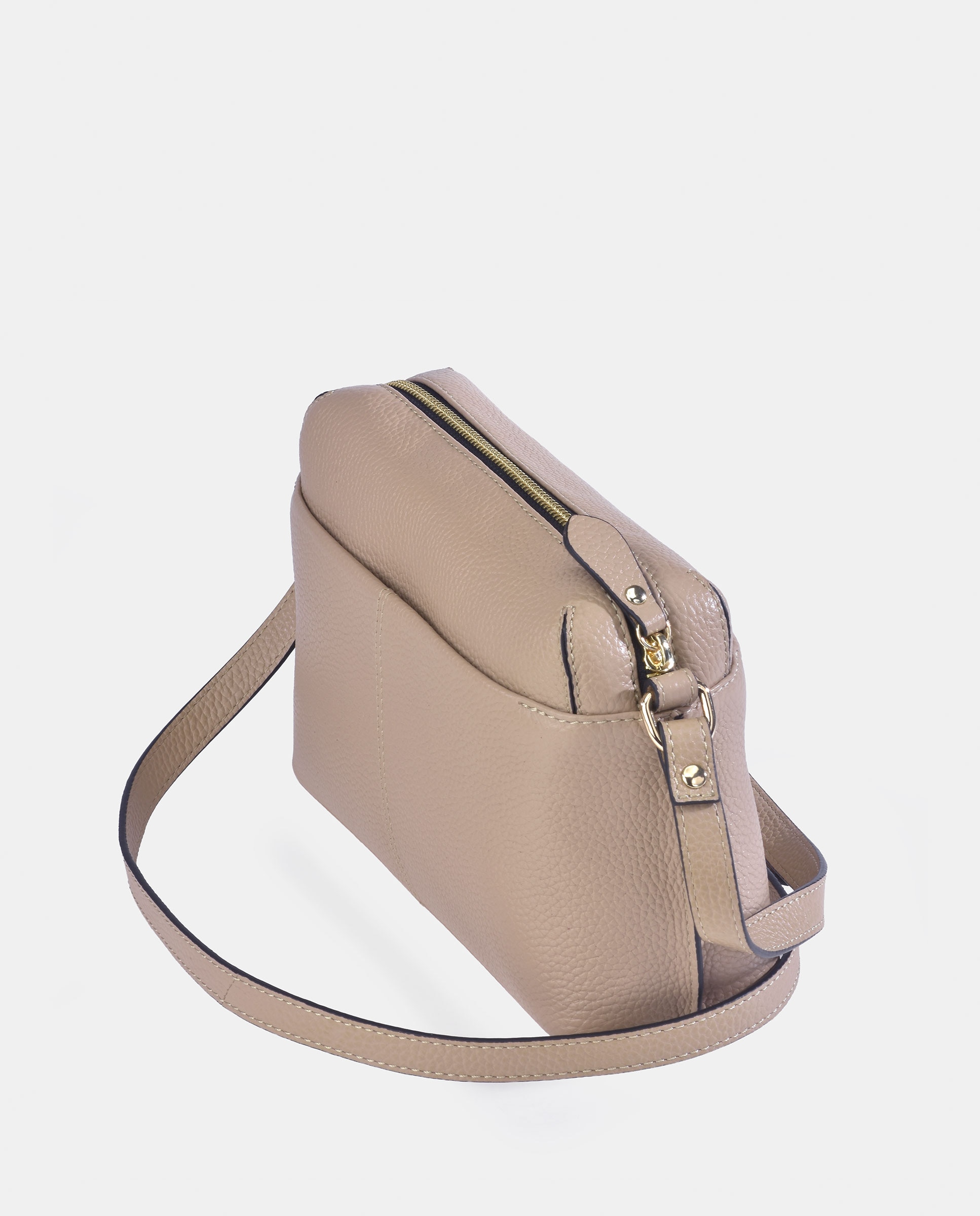 Mala Crossbody em Pele com Bolso à Frente Creme-3