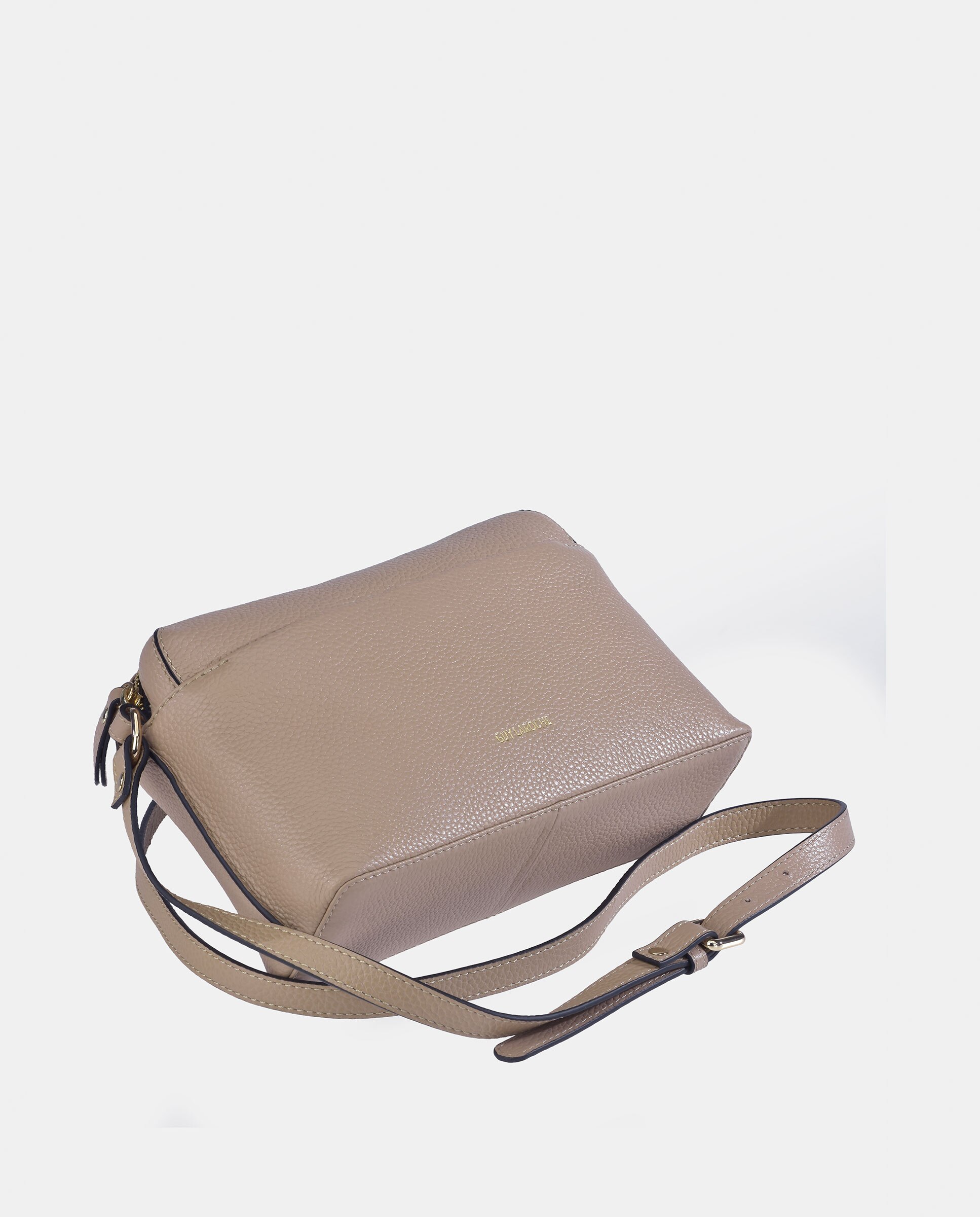 Mala Crossbody em Pele com Bolso à Frente Creme-4