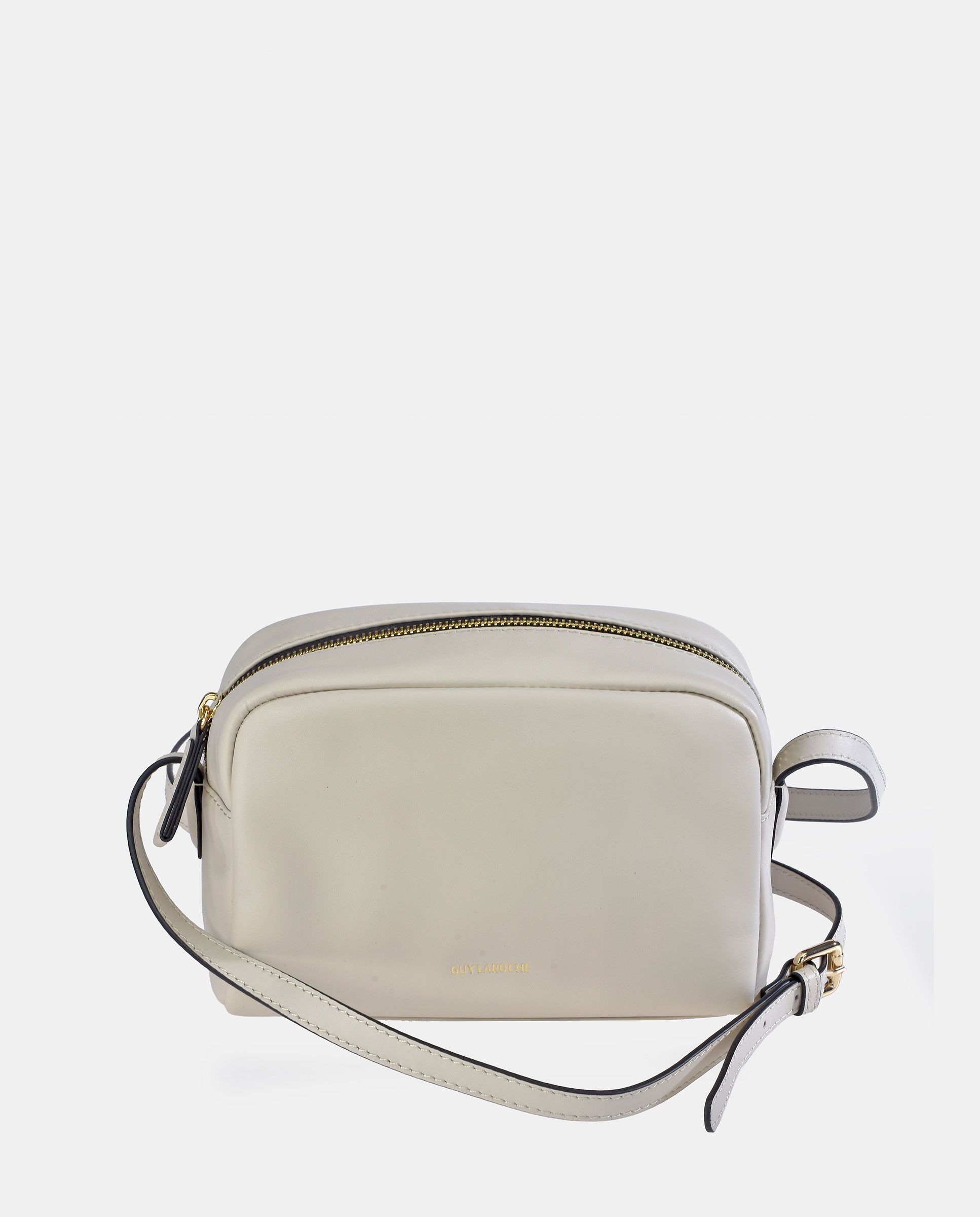 Mala Crossbody em Pele com Fecho de Correr Branco-1