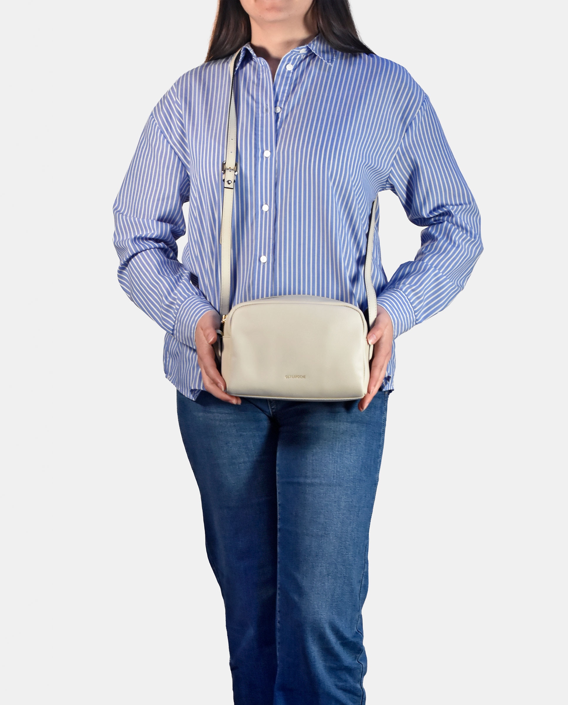 Mala Crossbody em Pele com Fecho de Correr Branco-4