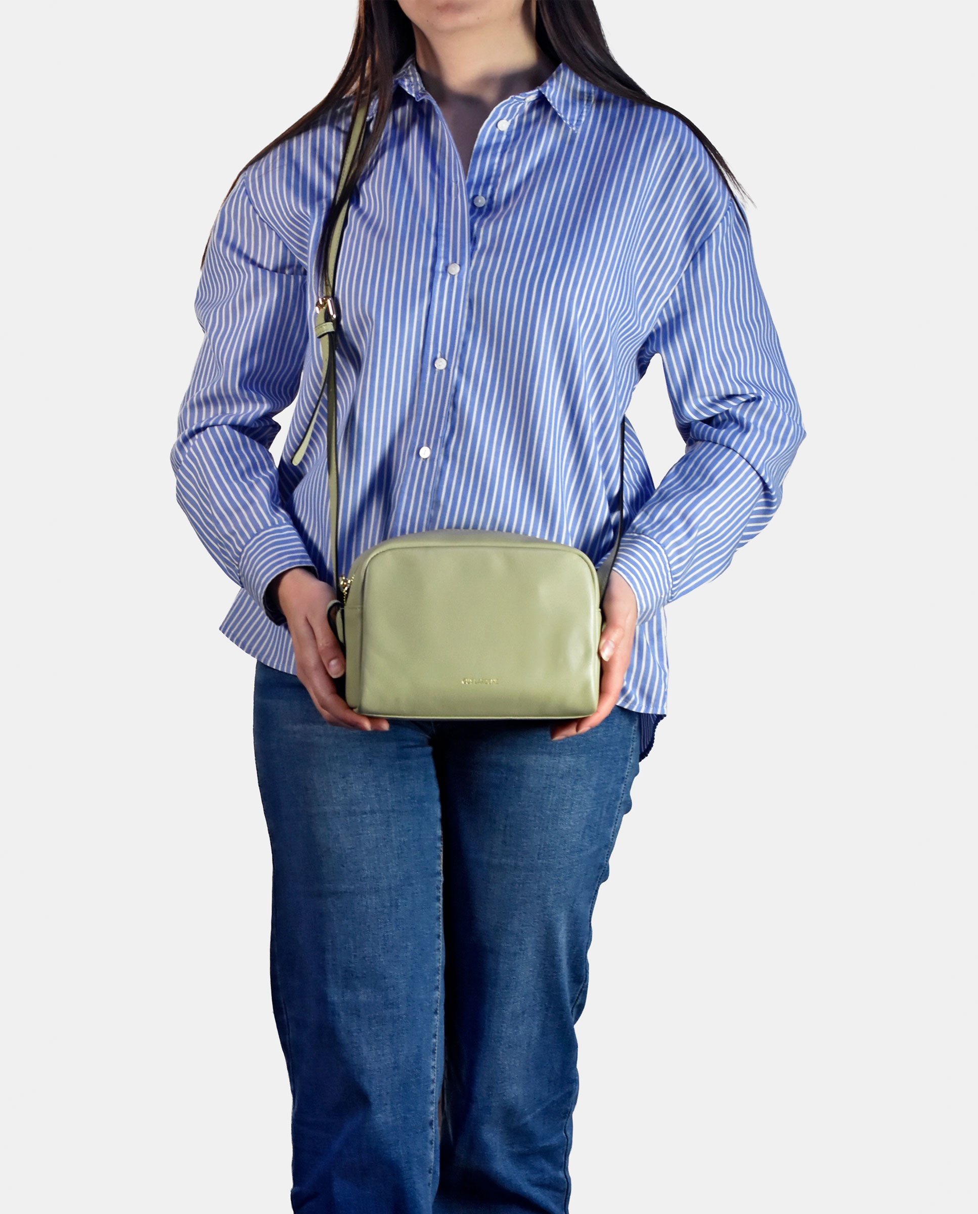 Mala Crossbody em Pele com Fecho de Correr Verde-claro-4