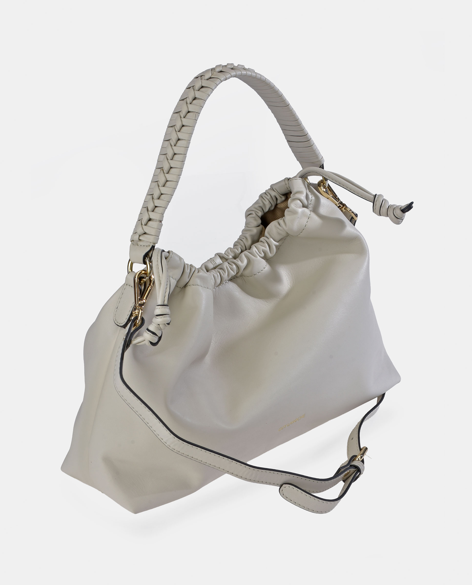 Mala Tipo Bucket em Pele com Fecho Magnético e Cordão Branco-2