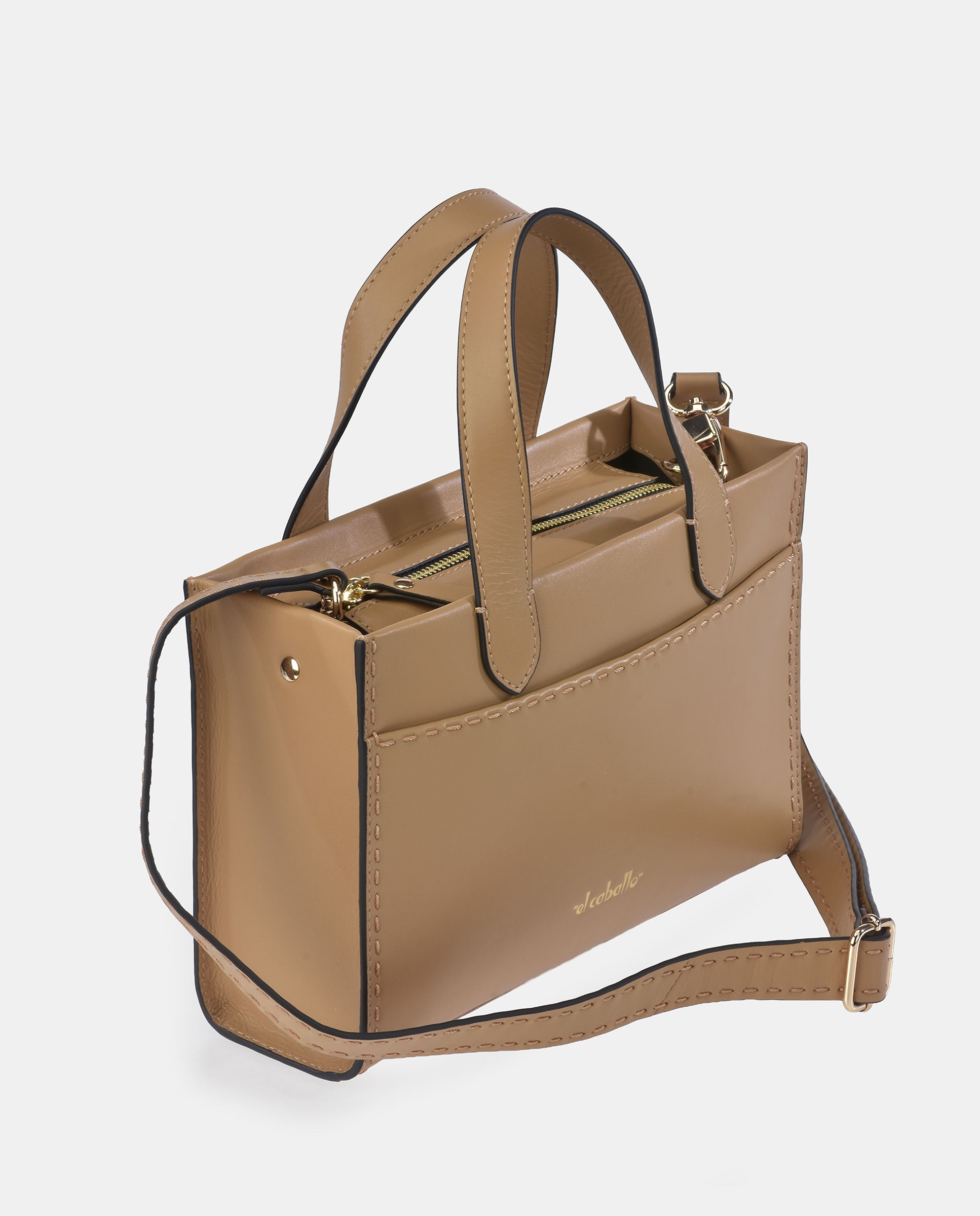 Mala Crossbody em Pele Tipo Napa Castanho caramelo-2