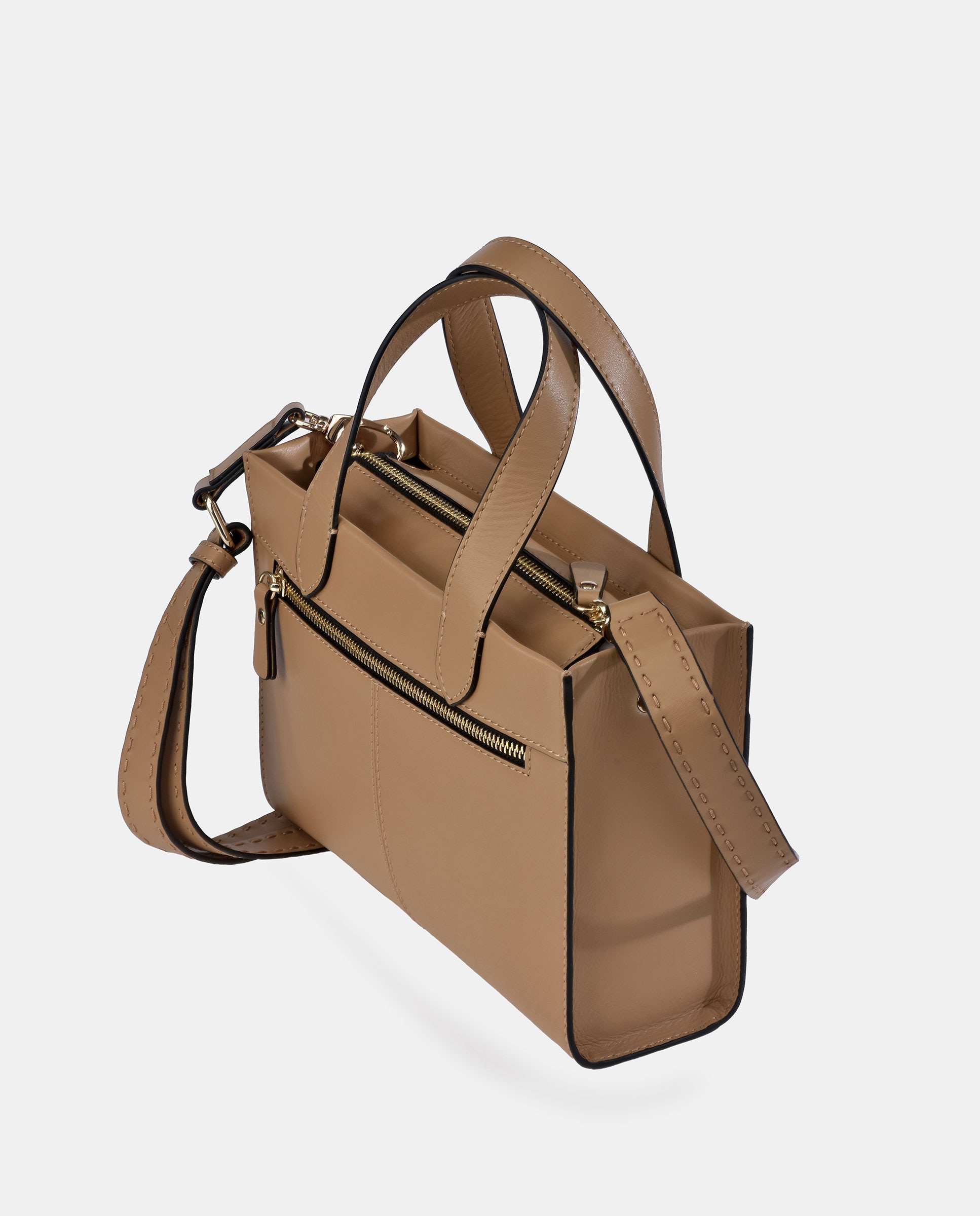 Mala Crossbody em Pele Tipo Napa Castanho caramelo-3