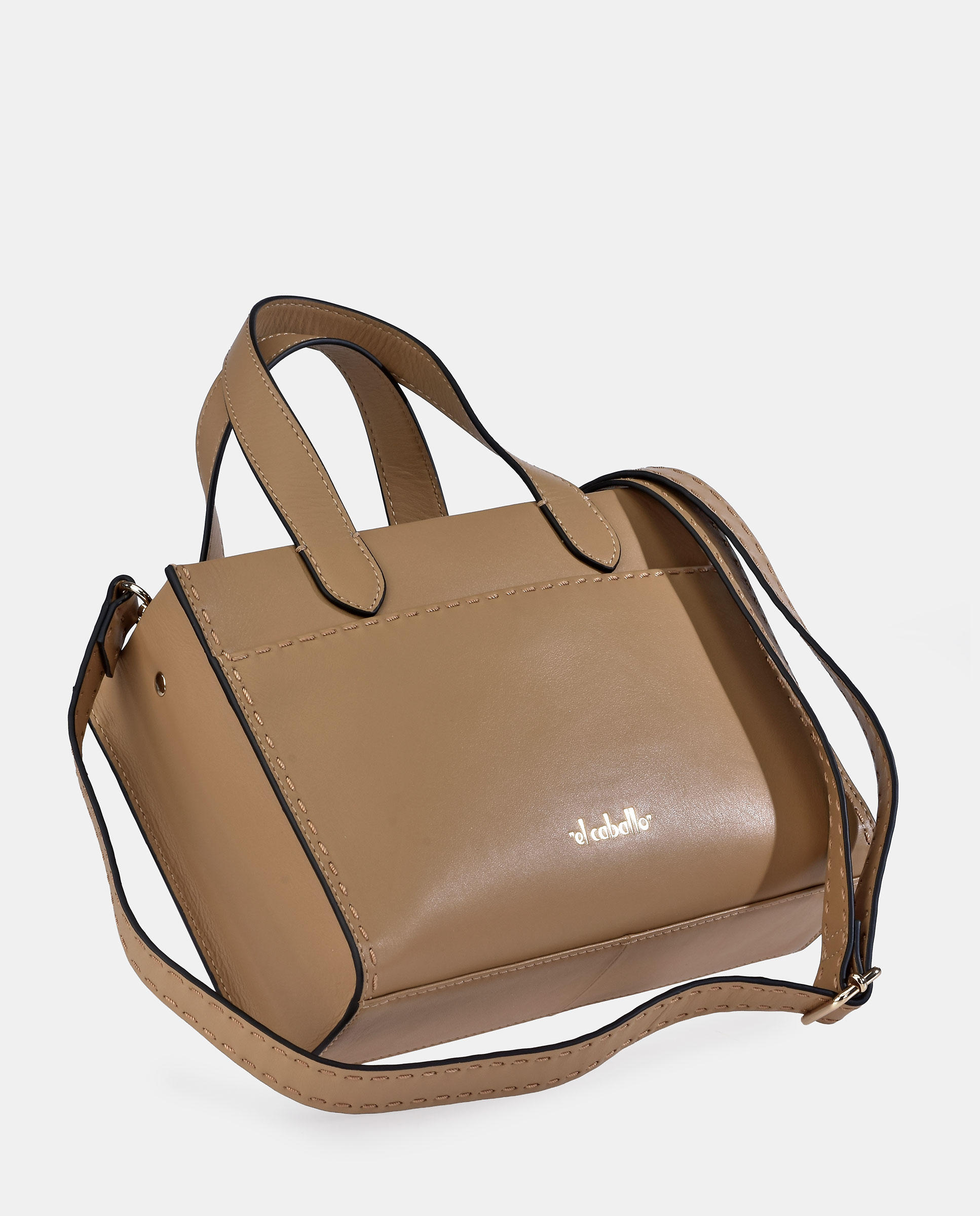 Mala Crossbody em Pele Tipo Napa Castanho caramelo-4
