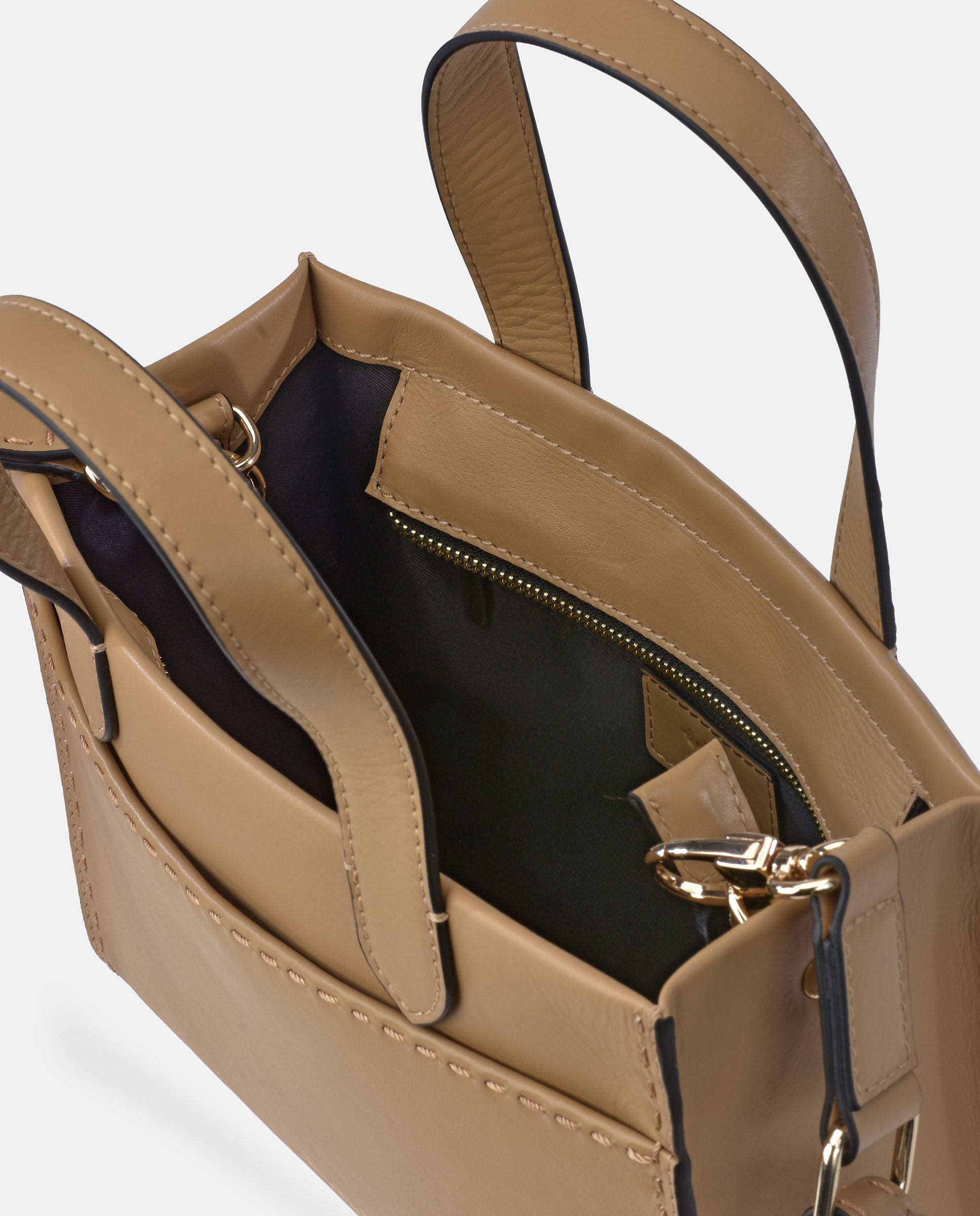 Mala Crossbody em Pele Tipo Napa Castanho caramelo-5