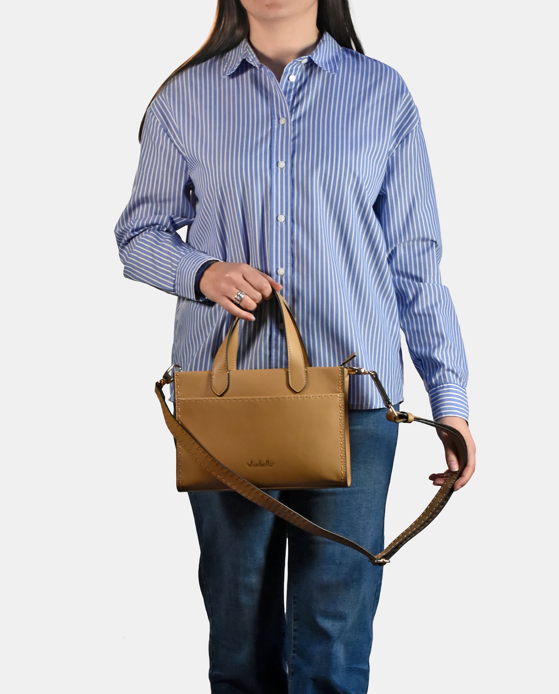 Mala Crossbody em Pele Tipo Napa Castanho caramelo-6