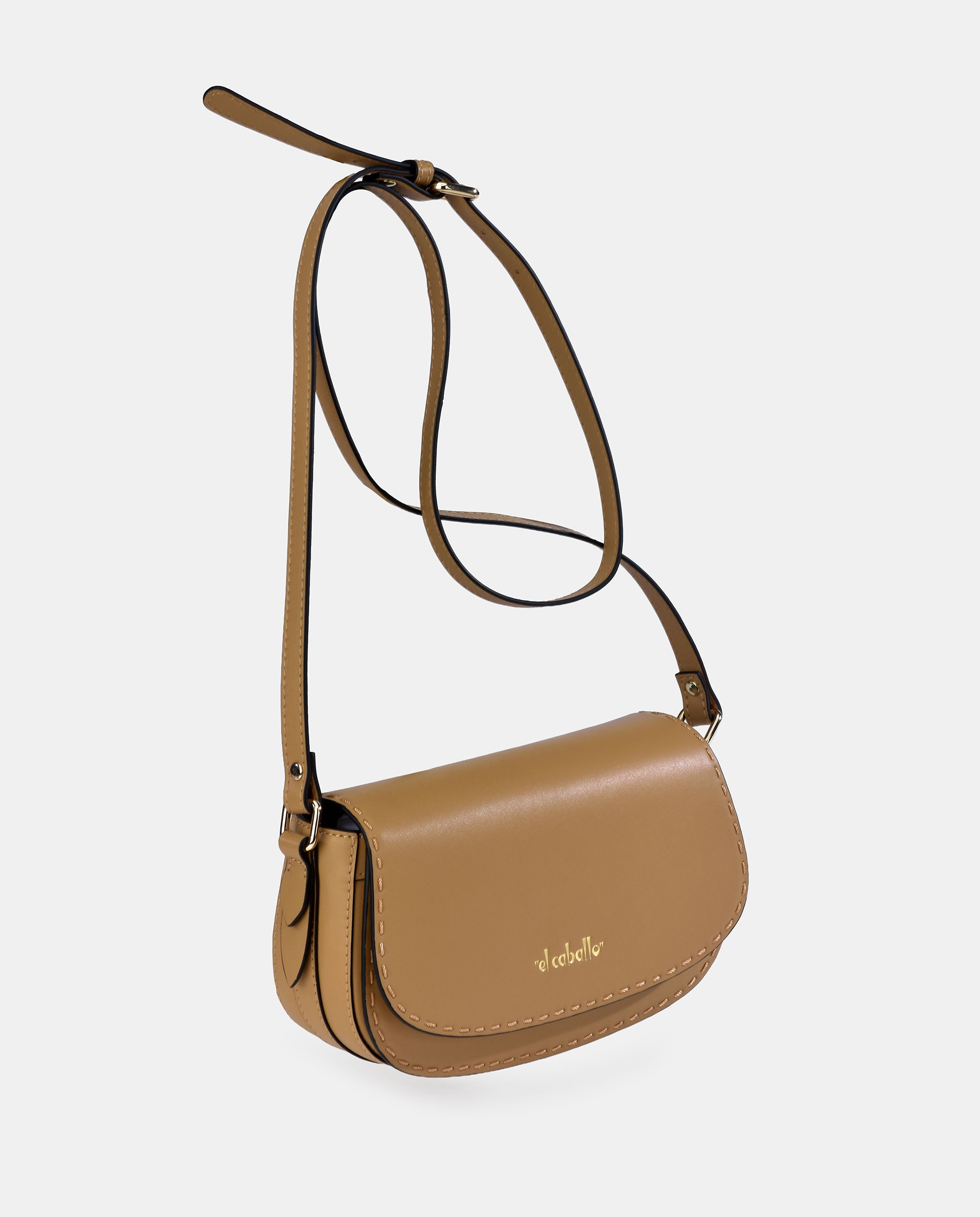 Mala Crossbody em Pele Tipo Napa Castanho caramelo-2