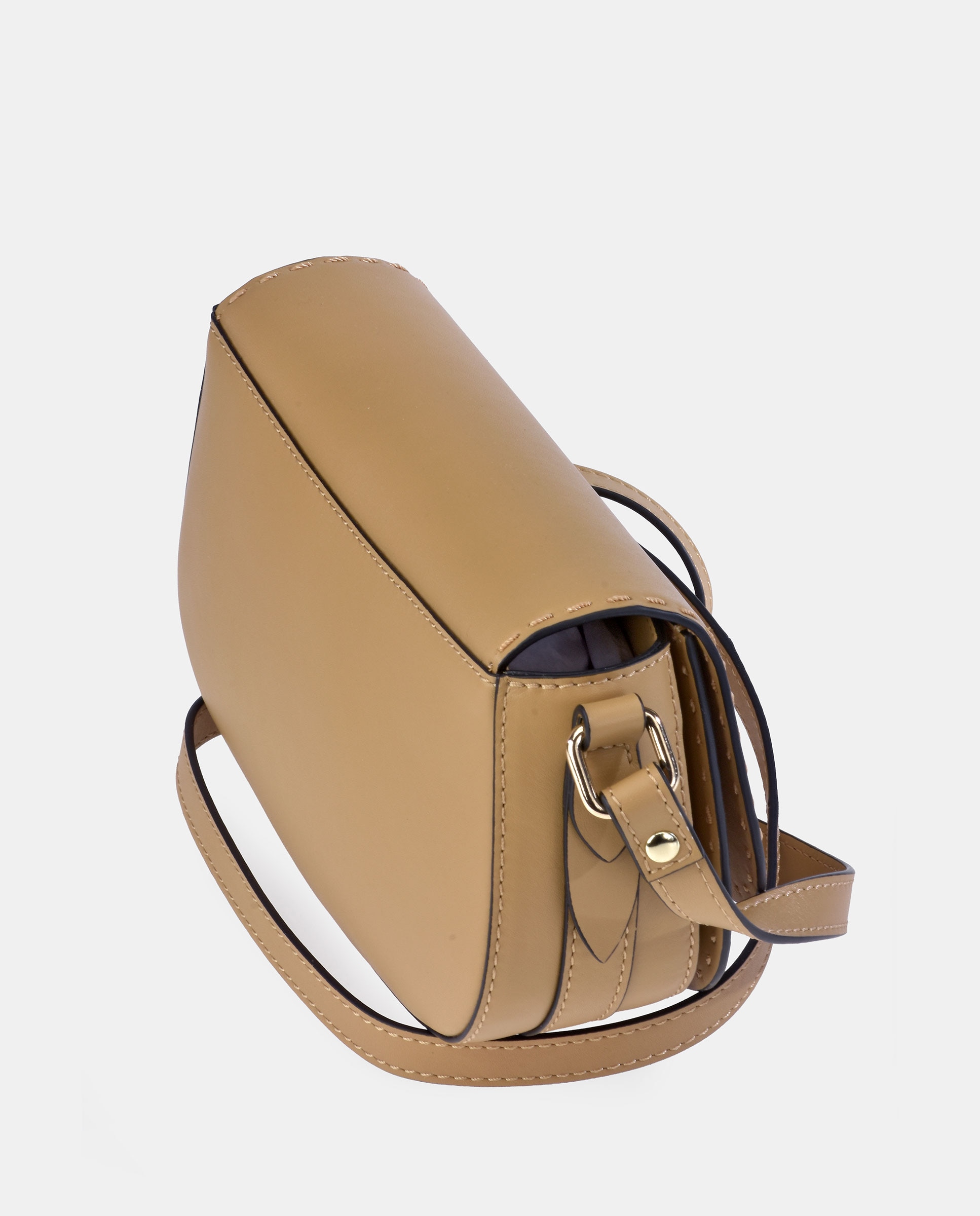 Mala Crossbody em Pele Tipo Napa Castanho caramelo-3