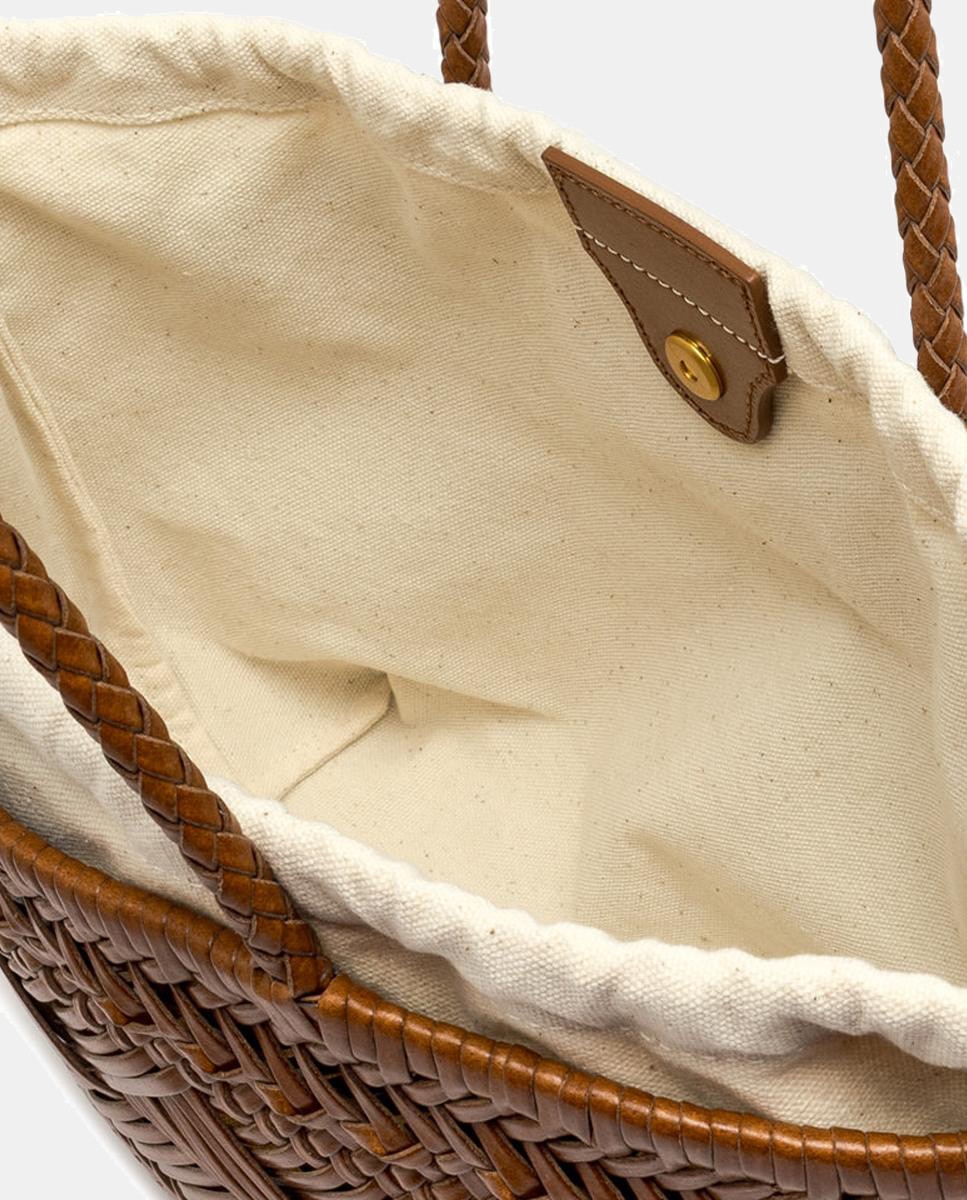 Mala de Ombro Modelo Paloma em Pele Entrançada com Capa Interior Amovível Castanho-claro-3