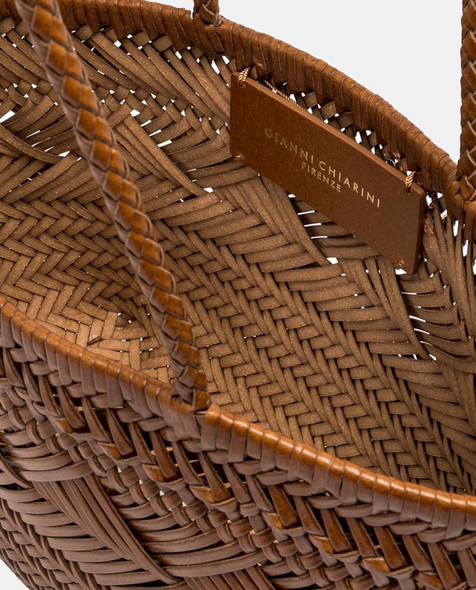 Mala de Ombro Modelo Paloma em Pele Entrançada com Capa Interior Amovível Castanho-claro-4